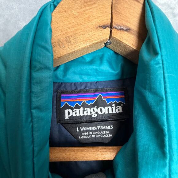 Patagonia Women’s Down Sweater Jacket L Teal Goose Down Puffer Coat - Picture 6 of 7